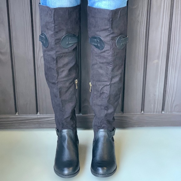 Black Over The Knee Cuff Option Flat Riding Boots - Picture 7 of 8